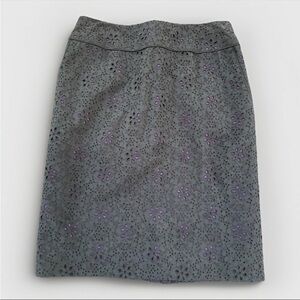 J. McLaughlin Silk/Wool Blend Black Eyelet Floral Knee Length Pencil Skirt 0